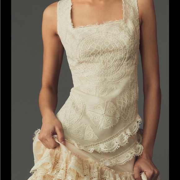 Geisha Designs Square-Neck Ruffled Asymmetrical Lace Dress - Picture 3 of 4